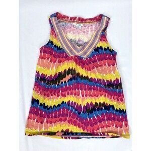 Boden Tank Top Women US 4 Multicolored Embroidered Neck Sleeveless Rainbow UK 8